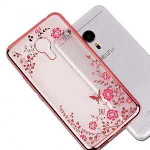 Защитный силиконовый чехол с цветами и глянцевим розовым ободком для Meizu M3 Note