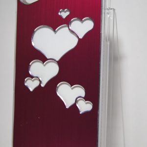 Защитный пластиковый  розовый чехол с серебряными сердечками для Iphone 4