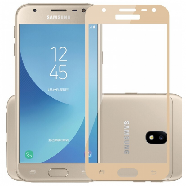 Защитное стекло 2.5D (3D) Full Cover на весь экран для Samsung Galaxy J3 2016 (J310 / J320) – Gold