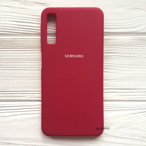 Оригинальный чехол Silicone Case с микрофиброй для Samsung A750 Galaxy A7 (2018) Малиновый