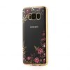 Прозрачный силиконовый (TPU) чехол (накладка) с цветами и стразами с золотым глянцевым ободком для Samsung G950 Galaxy S8