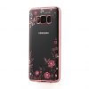 Прозрачный силиконовый (TPU) чехол (накладка) с цветами и стразами с розовым глянцевым ободком для Samsung G950 Galaxy S8
