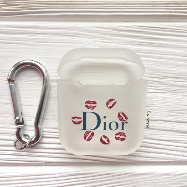 Матовый чехол для наушников Protective Case + карабин для Apple Airpods – Dior White