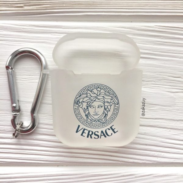 Матовый чехол для наушников Protective Case + карабин для Apple Airpods – Versace White