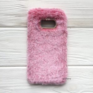 Силиконовый чехол (накладка) “Пушистик” с мехом и стразами для Samsung G950 Galaxy S8 (Pink)