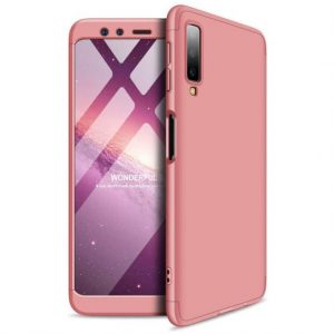 Матовый пластиковый чехол GKK 360 градусов для Samsung A750 Galaxy A7 2018 (Розовый)