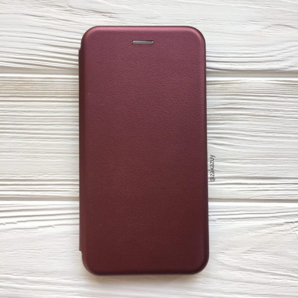 Кожаный чехол-книжка 360 с визитницей для Samsung Galaxy M20 (Бордовый)