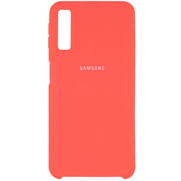 Оригинальный чехол Silicone Case с микрофиброй для Samsung A750 Galaxy A7 (2018) Кораловый