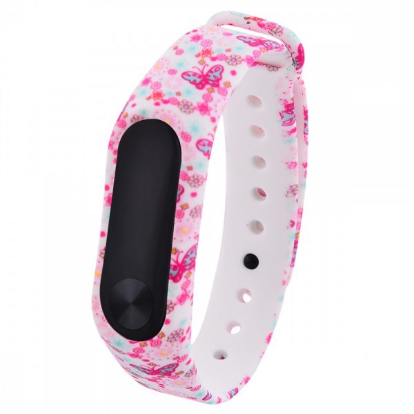 Ремешек для фитнес-браслета Xiaomi Mi Band 3 / 4 с рисунком (pink butterfly)