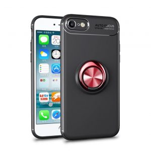 Cиликоновый чехол Deen ColorRing c креплением под магнитный держатель для Iphone 7 / 8 / SE (2020) – Черный / Красный