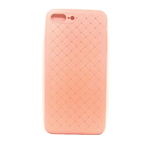 Силиконовый TPU чехол SKYQI плетеный под кожу для  iPhone 7 Plus / 8 Plus – Светло-розовый