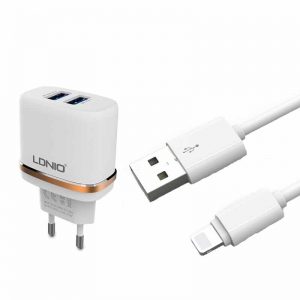 Сетевое зарядное устройство LDNIO DL-AC52 + кабель Lightning 2USB 2.4A – White