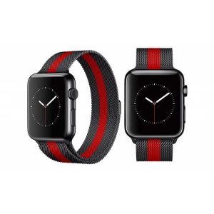 Ремешок Миланская петля Milanese Loop для Apple Watch 38 mm / 40 mm / SE 40 mm / 41 mm –  Black / Red