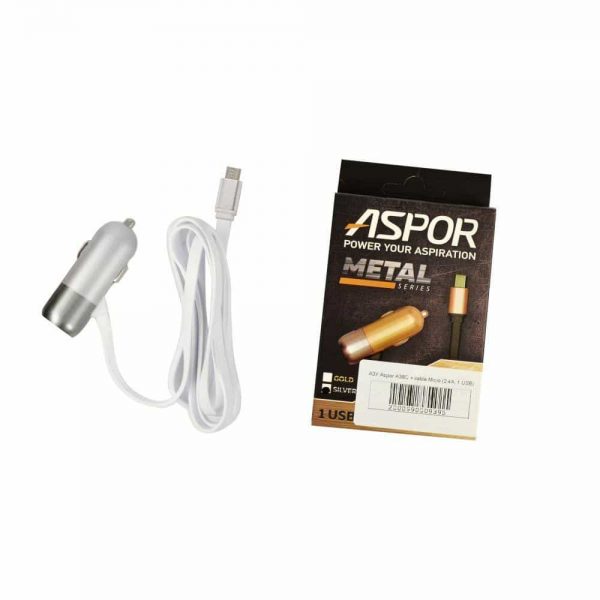 Автомобильное зарядное устройство Aspor Metal Series + кабель Lightning (1USB / 2.4A) – White
