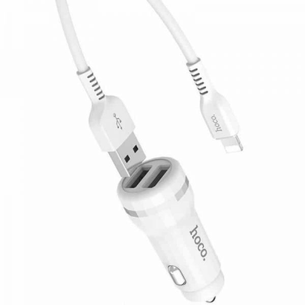 Автомобильное зарядное устройство HOCO Z27 + кабель Lightning (2USB / 2.4A) – White