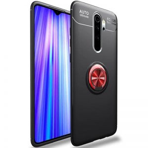 Cиликоновый чехол Deen ColorRing с креплением под магнитный держатель для Xiaomi Redmi Note 8 Pro – Черный / Красный