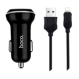 Автомобильное зарядное устройство HOCO Z1 + кабель Lightning (2USB / 2.1A) – Black