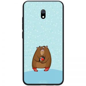 Чехол TPU+PC ForFun для Xiaomi Redmi 8a – Медведь и снегирь / Голубой