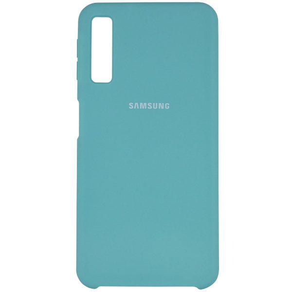 Оригинальный чехол Silicone Case с микрофиброй для Samsung Galaxy A7 2018 A750 – Голубой / Marine Green