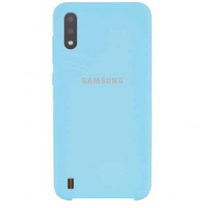 Оригинальный чехол Silicone Case с микрофиброй для Samsung Galaxy A01 – Бирюзовый / Light blue