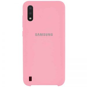Оригинальный чехол Silicone Case с микрофиброй для Samsung Galaxy A01 – Розовый / Pink