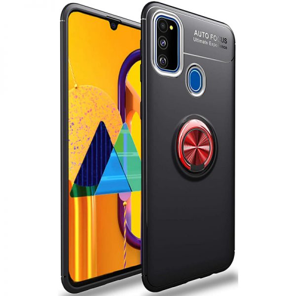 Cиликоновый чехол Deen ColorRing c креплением под магнитный держатель для Samsung Galaxy M31 – Черный / Красный