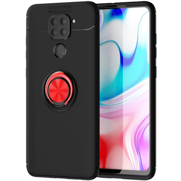 Cиликоновый чехол Deen ColorRing c креплением под магнитный держатель для Xiaomi Redmi Note 9 / Redmi 10X – Черный / Красный