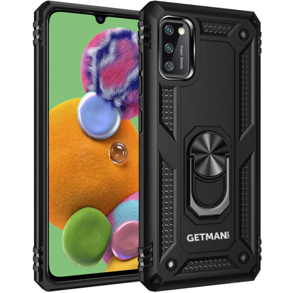 Ударопрочный чехол GETMAN Serge Ring под магнитный держатель с кольцом для Samsung Galaxy A41 – Черный