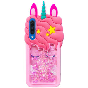 Силиконовый чехол 3D Единорог с блестками для Samsung Galaxy A50 / A30s – Розовый