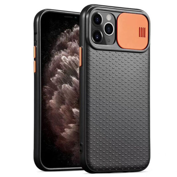 Чехол Camshield Black TPU со шторкой защищающей камеру для Iphone 11 Pro Max – Черный / Оранжевый