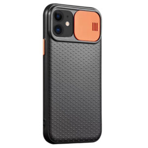 Чехол Camshield Black TPU со шторкой защищающей камеру для Iphone 11 – Черный / Оранжевый