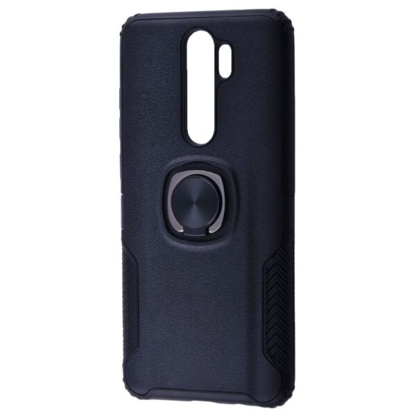 Ударопрочный чехол Leather Design With Ring (PC+TPU) под магнитный держатель для Xiaomi Redmi 9 — Black