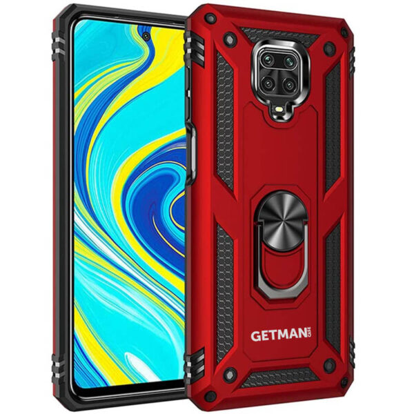 Ударопрочный чехол GETMAN Serge Ring под магнитный держатель с кольцом для Xiaomi Redmi Note 9s / Note 9 Pro / Note 9 Pro Max – Красный