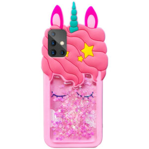 Силиконовый чехол 3D Единорог с блестками для Samsung Galaxy A71 – Розовый