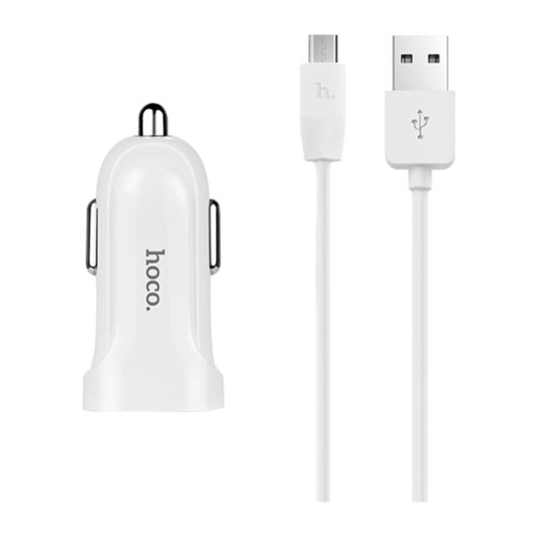 Автомобільний зарядний пристрій Hoco Z2A + кабель MicroUSB 2USB / 2.4A White