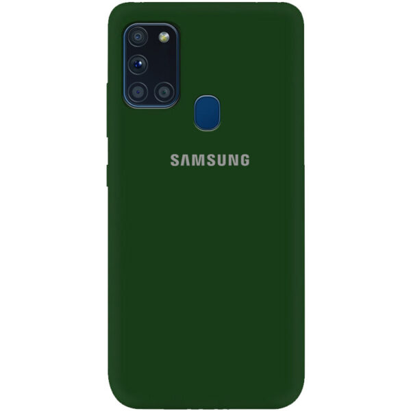 Оригинальный чехол Silicone Cover 360 (A) с микрофиброй для Samsung Galaxy A21s – Зеленый / Dark green
