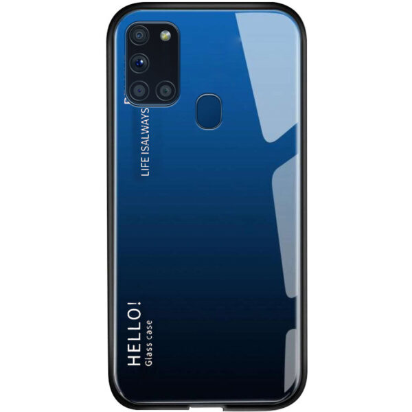 TPU+Glass чехол Gradient HELLO с градиентом для Samsung Galaxy A21s – Синий / Черный