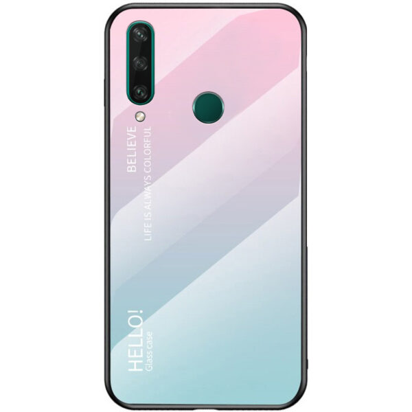 TPU+Glass чехол Gradient HELLO с градиентом для Huawei Y6P – Розовый / Мятный