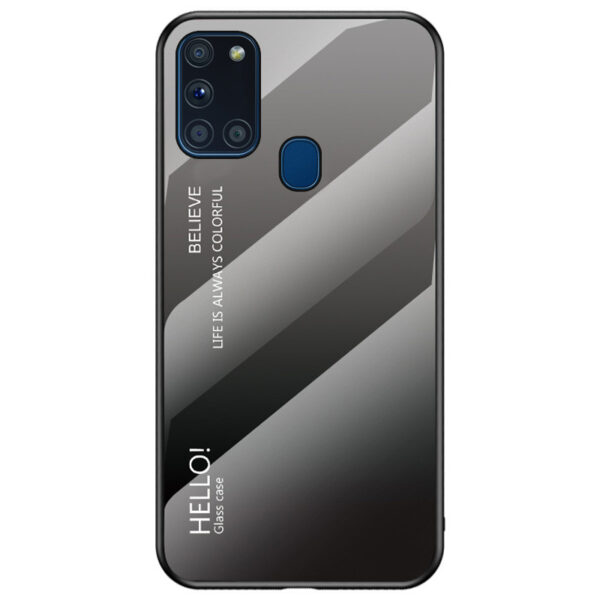 TPU+Glass чехол Gradient HELLO с градиентом для Samsung Galaxy A21s – Черный / Серый