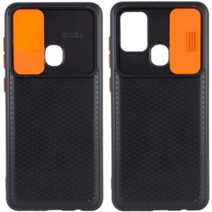 Чехол Camshield Black TPU со шторкой защищающей камеру для Samsung Galaxy A21s – Черный / Оранжевый