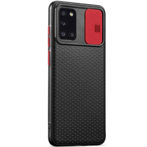 Чехол Camshield Black TPU со шторкой защищающей камеру для Samsung Galaxy A31 – Черный / Красный