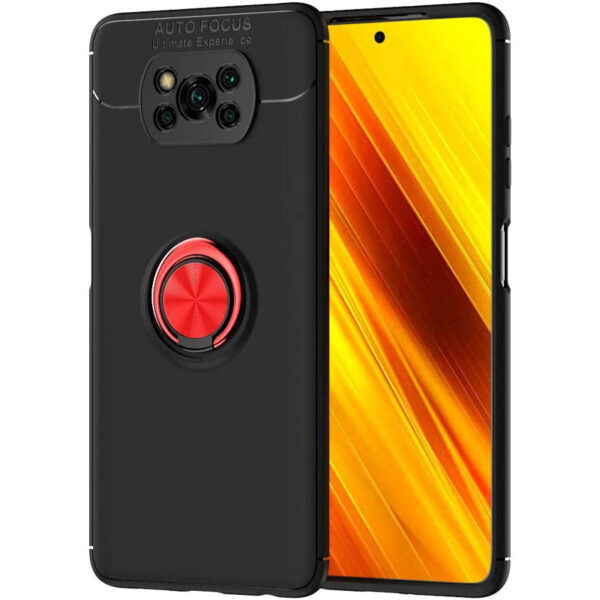 Cиликоновый чехол Deen ColorRing c креплением под магнитный держатель для Xiaomi Poco X3 NFC / Poco X3 – Черный / Красный