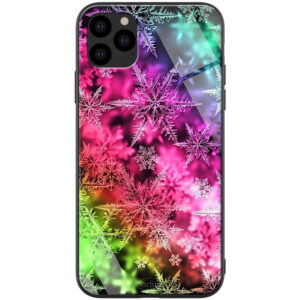 TPU+Glass чехол ForFun для Iphone 11 Pro Max – Разноцветные Снежинки / Розовый