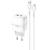 Мережевий зарядний пристрій Hoco C77A + кабель MicroUSB 2USB 2.4A White