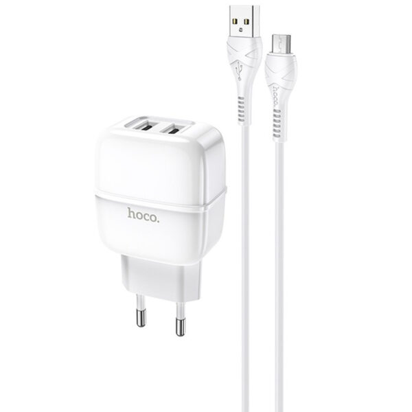 Мережевий зарядний пристрій Hoco C77A + кабель MicroUSB 2USB 2.4A White