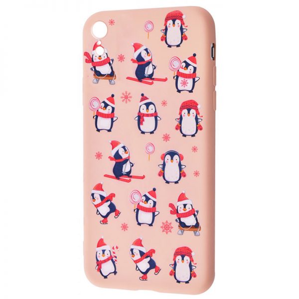 TPU чехол WAVE New Year Case для Iphone XR – Penguins / Pink sand