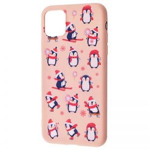 TPU чехол WAVE New Year Case для Iphone 12 Mini – Penguins / Pink sand