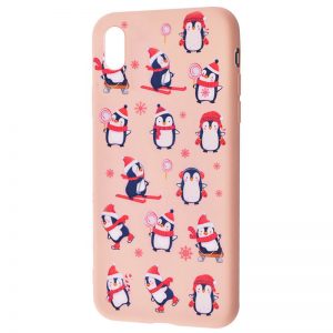 TPU чехол WAVE New Year Case для Iphone X / XS – Penguins / Pink sand
