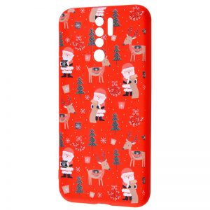 TPU чехол WAVE New Year Case для Xiaomi Redmi 9 – Santa Claus and Deer / Red