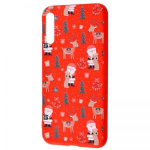 TPU чехол WAVE New Year Case для Samsung Galaxy A50 / A30s  – Santa Claus and Deer / Red